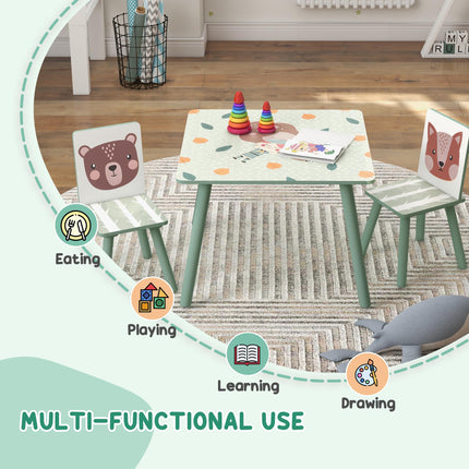 3 Piece Kids Table and Chairs Set with Pink Legs - Green