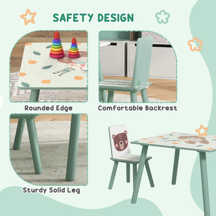 3 Piece Kids Table and Chairs Set with Pink Legs - Green