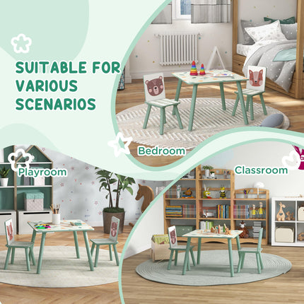 3 Piece Kids Table and Chairs Set with Pink Legs - Green
