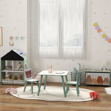 3 Piece Kids Table and Chairs Set with Pink Legs - Green