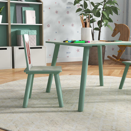 3 Piece Kids Table and Chairs Set with Pink Legs - Green