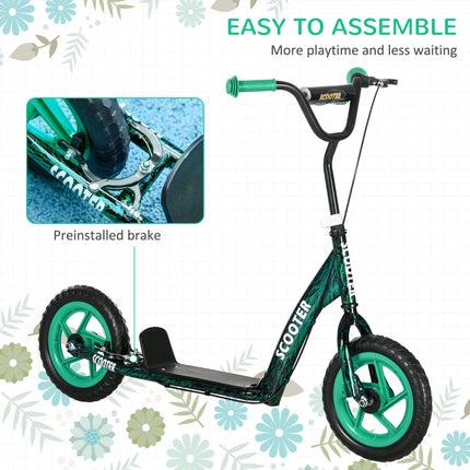 Kids Scooter with Adjustable Handlebar, Children's Kick Scooter with Non-slip Footplate, Rear Brake, Kickstand, Green