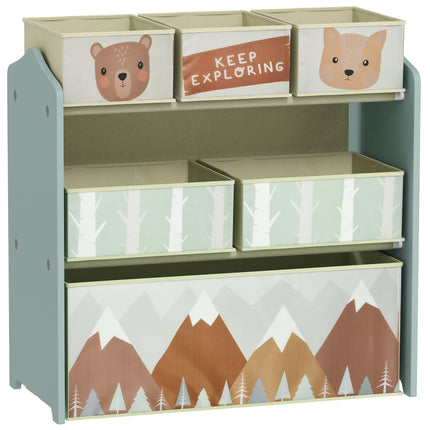 Kids Storage Unit with 6 Fabric Bins Toy Organizer 63x30x66cm - Green