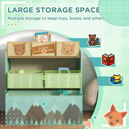 Kids Storage Unit with 6 Fabric Bins Toy Organizer 63x30x66cm - Green