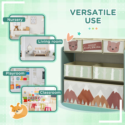Kids Storage Unit with 6 Fabric Bins Toy Organizer 63x30x66cm - Green