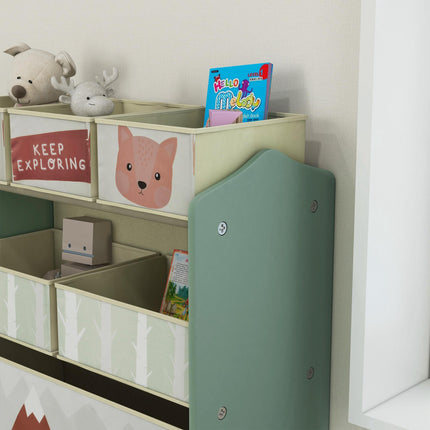 Kids Storage Unit with 6 Fabric Bins Toy Organizer 63x30x66cm - Green
