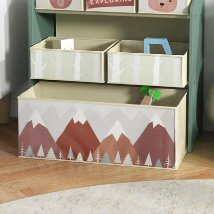 Kids Storage Unit with 6 Fabric Bins Toy Organizer 63x30x66cm - Green