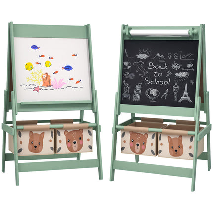 3-in-1 Kids Art Easel with Storage, Paper Roll & Animal Design - Green
