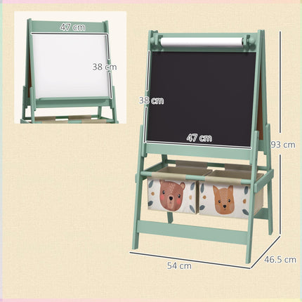 3-in-1 Kids Art Easel with Storage, Paper Roll & Animal Design - Green