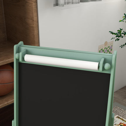 3-in-1 Kids Art Easel with Storage, Paper Roll & Animal Design - Green