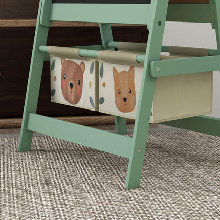 3-in-1 Kids Art Easel with Storage, Paper Roll & Animal Design - Green