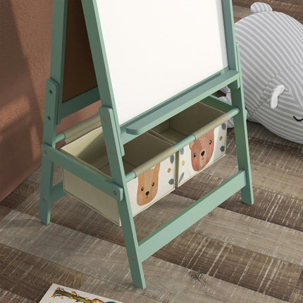 3-in-1 Kids Art Easel with Storage, Paper Roll & Animal Design - Green