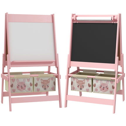 Three-In-One Kids Art Easel with Storage Baskets and Paper Roll - Pink