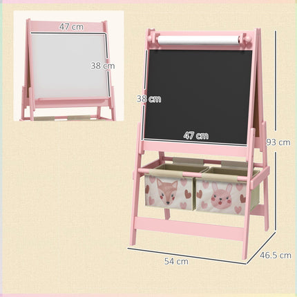 Three-In-One Kids Art Easel with Storage Baskets and Paper Roll - Pink