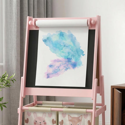 Three-In-One Kids Art Easel with Storage Baskets and Paper Roll - Pink