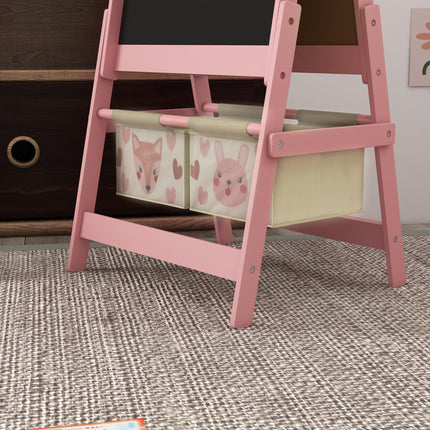 Three-In-One Kids Art Easel with Storage Baskets and Paper Roll - Pink