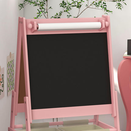 Three-In-One Kids Art Easel with Storage Baskets and Paper Roll - Pink