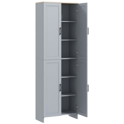 Freestanding 4-Door Kitchen Cupboard with Adjustable Shelves - Grey