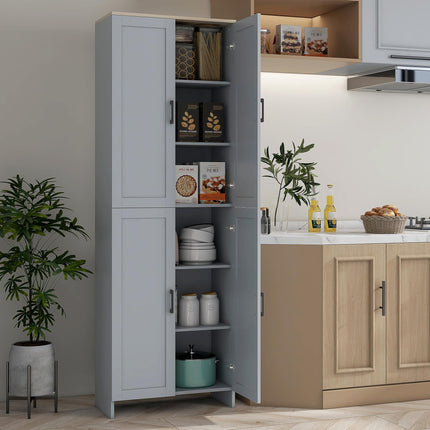 Freestanding 4-Door Kitchen Cupboard with Adjustable Shelves - Grey