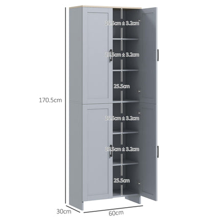 Freestanding 4-Door Kitchen Cupboard with Adjustable Shelves - Grey
