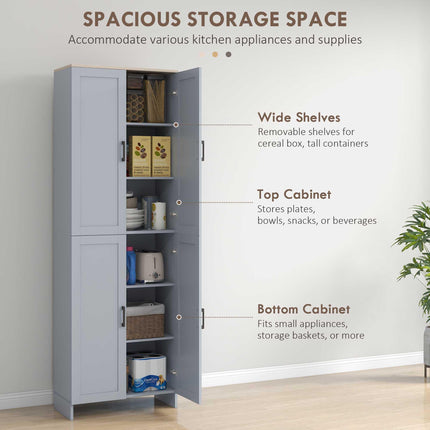 Freestanding 4-Door Kitchen Cupboard with Adjustable Shelves - Grey