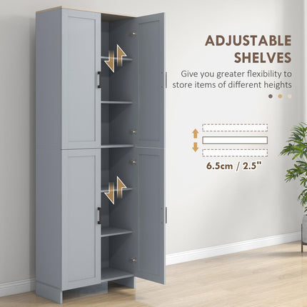 Freestanding 4-Door Kitchen Cupboard with Adjustable Shelves - Grey