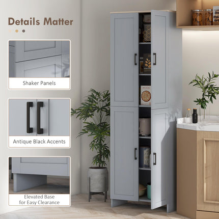 Freestanding 4-Door Kitchen Cupboard with Adjustable Shelves - Grey