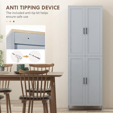 Freestanding 4-Door Kitchen Cupboard with Adjustable Shelves - Grey
