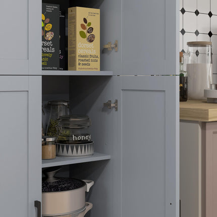 Freestanding 4-Door Kitchen Cupboard with Adjustable Shelves - Grey