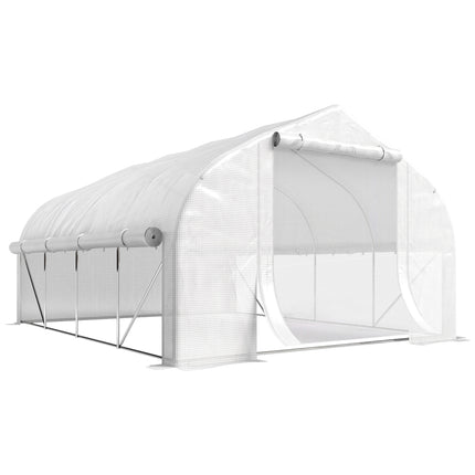 4x3m Walk-in Polytunnel Greenhouse with PE Cover and Roll-Up Sidewalls - White