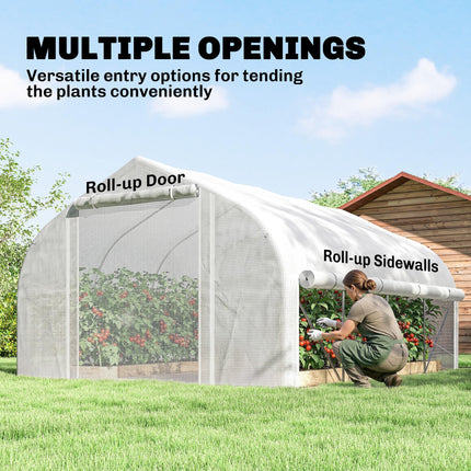 4x3m Walk-in Polytunnel Greenhouse with PE Cover and Roll-Up Sidewalls - White