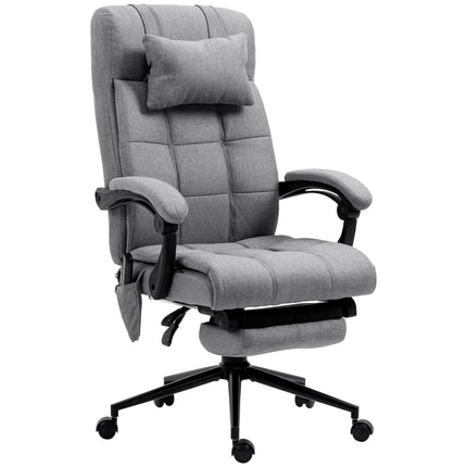 Vibration Massage Office Chair with Heat, Reclining Fabric Computer Chair with Head Pillow, Footrest & Armrest - Grey