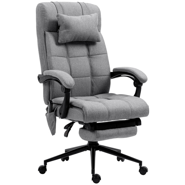 Vibration Massage Office Chair with Heat, Reclining Fabric Computer Chair with Head Pillow, Footrest & Armrest - Grey