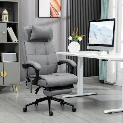 Vibration Massage Office Chair with Heat, Reclining Fabric Computer Chair with Head Pillow, Footrest & Armrest - Grey
