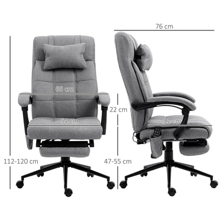 Vibration Massage Office Chair with Heat, Reclining Fabric Computer Chair with Head Pillow, Footrest & Armrest - Grey