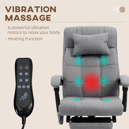 Vibration Massage Office Chair with Heat, Reclining Fabric Computer Chair with Head Pillow, Footrest & Armrest - Grey