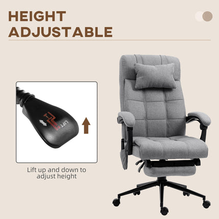 Vibration Massage Office Chair with Heat, Reclining Fabric Computer Chair with Head Pillow, Footrest & Armrest - Grey