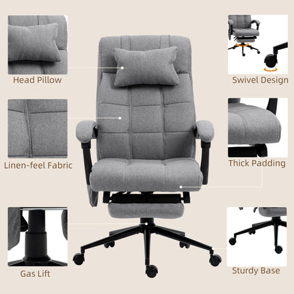 Vibration Massage Office Chair with Heat, Reclining Fabric Computer Chair with Head Pillow, Footrest & Armrest - Grey