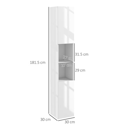 Freestanding Bathroom Storage Cabinet with Mirror, 2 Doors & Adjustable Shelves - White