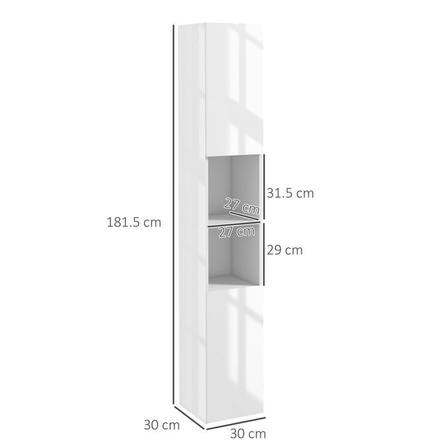 Freestanding Bathroom Storage Cabinet with Mirror, 2 Doors & Adjustable Shelves - White