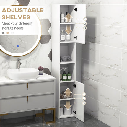 Freestanding Bathroom Storage Cabinet with Mirror, 2 Doors & Adjustable Shelves - White