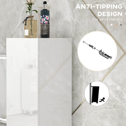 Freestanding Bathroom Storage Cabinet with Mirror, 2 Doors & Adjustable Shelves - White