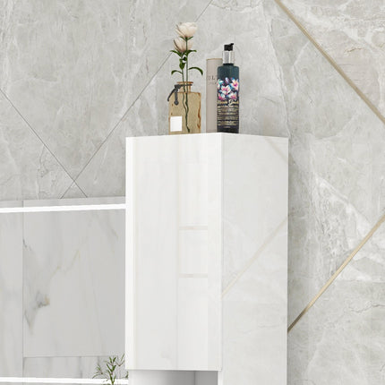 Freestanding Bathroom Storage Cabinet with Mirror, 2 Doors & Adjustable Shelves - White