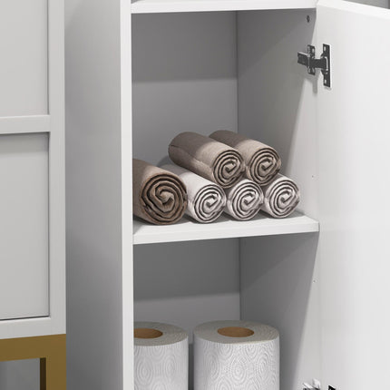 Freestanding Bathroom Storage Cabinet with Mirror, 2 Doors & Adjustable Shelves - White