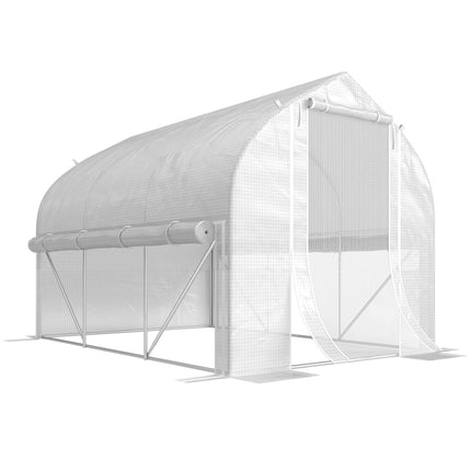 3 Piece Walk-In Polytunnel Greenhouse Set with Mesh Windows and PE Cover - White