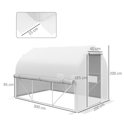3 Piece Walk-In Polytunnel Greenhouse Set with Mesh Windows and PE Cover - White