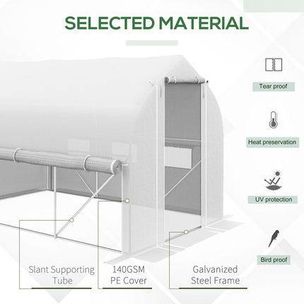 3 Piece Walk-In Polytunnel Greenhouse Set with Mesh Windows and PE Cover - White