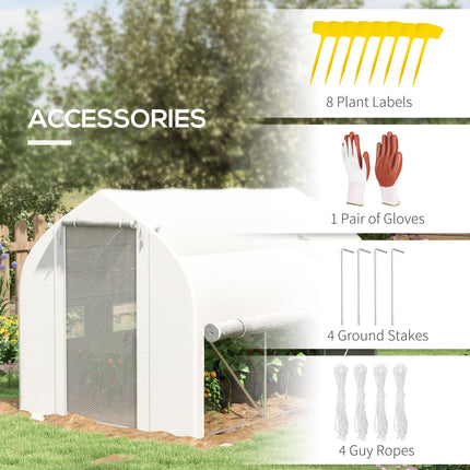 3 Piece Walk-In Polytunnel Greenhouse Set with Mesh Windows and PE Cover - White