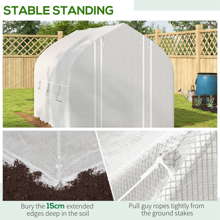 3 Piece Walk-In Polytunnel Greenhouse Set with Mesh Windows and PE Cover - White