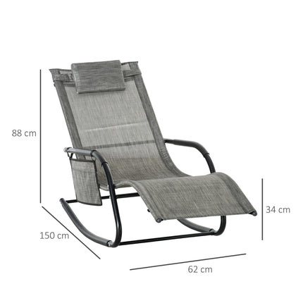 2Pcs Garden Patio Rocking Chairs with Breathable Mesh, Headrest Pillow & Side Storage Bag - Dark Grey